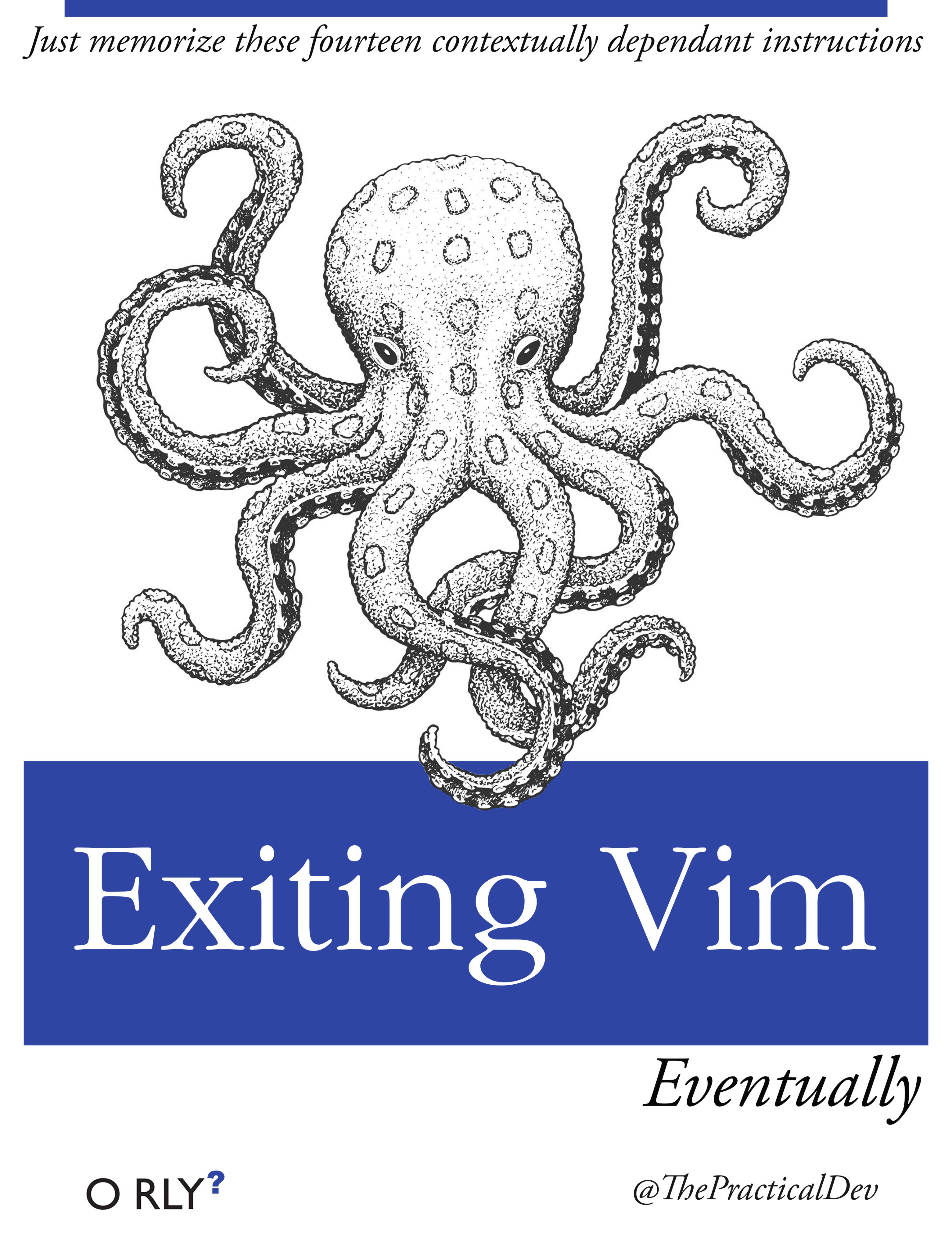 O RLY funny book cover parody about exiting vim is hard
